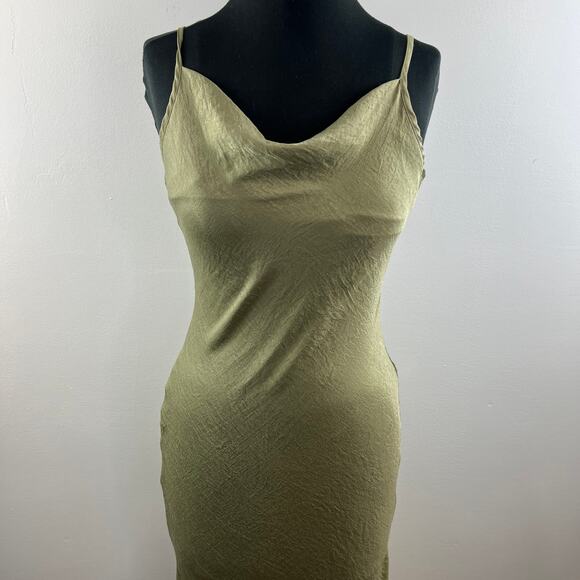 Yellow the Label Green Silky Satin Cowl Neck Strappy Pullover Midi Slip Dress S - Picture 3 of 7